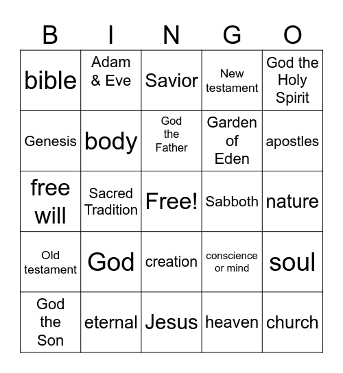 Creation Bingo Card