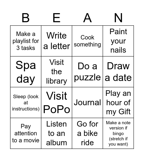 Bean-Go Bingo Card