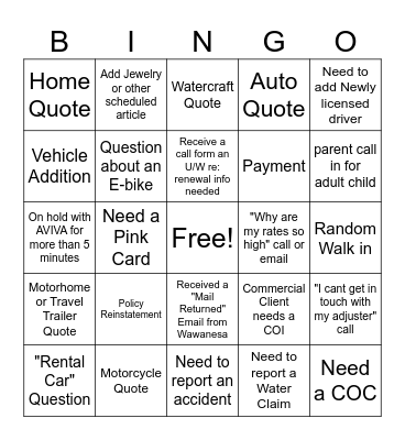 Friday Bingo Card