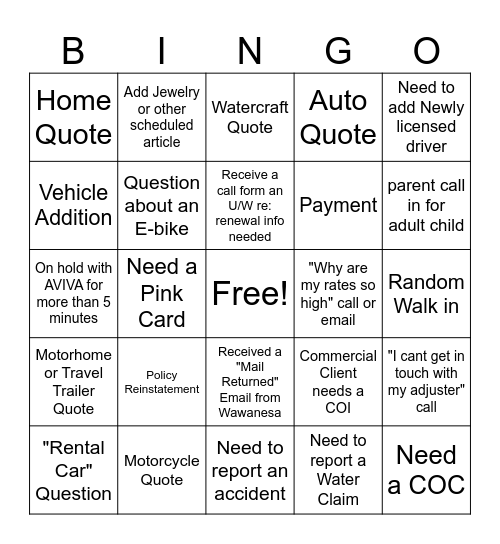 Friday Bingo Card