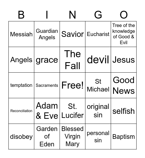 Sin - Lesson 2 Bingo Card