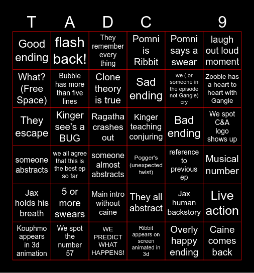 TADC EP.9 bingo Card