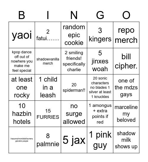 otakufest Bingo Card