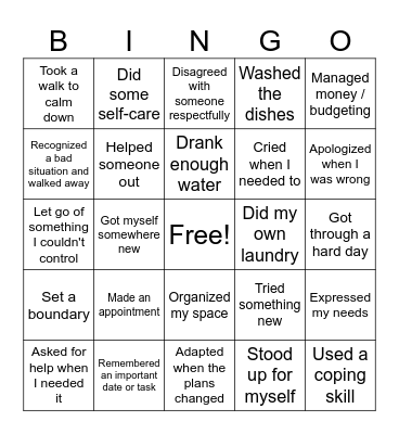 Real Life Skills Bingo! Bingo Card