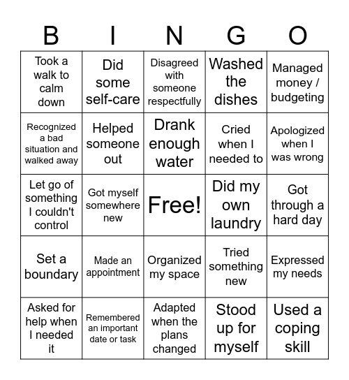 Real Life Skills Bingo! Bingo Card