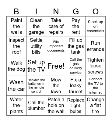 Housework Bingo Card