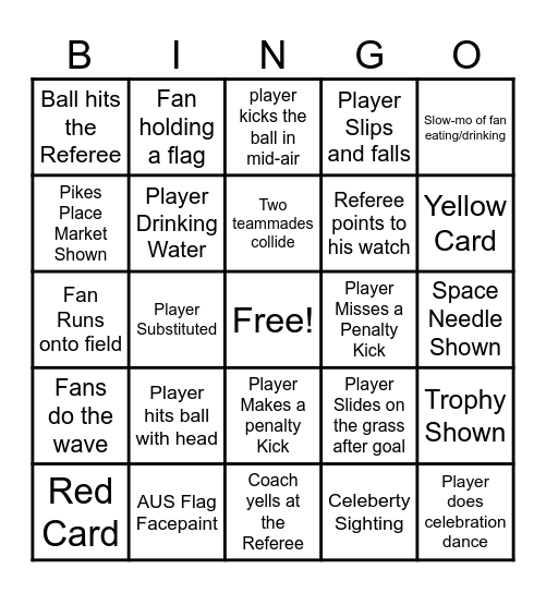 USA vs Australia World Cup Bingo Card