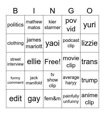 tiktok bingo Card