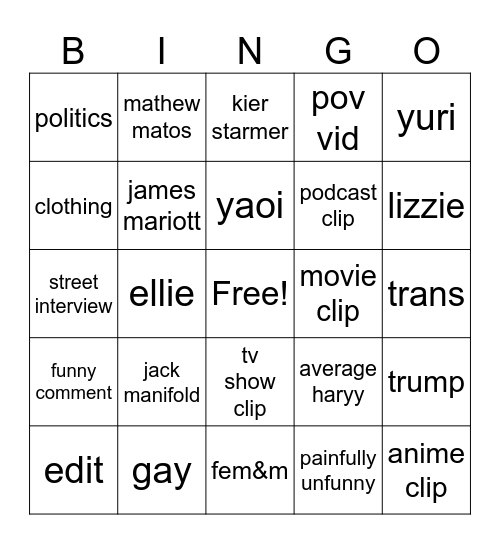 tiktok bingo Card