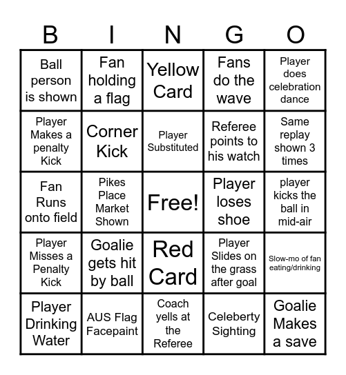 USA vs Australia World Cup Bingo Card