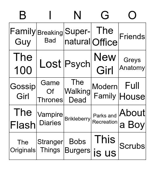 TV Shows  Bingo Card