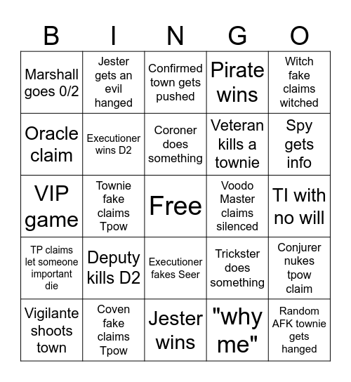 Town of Salem 2 Bingo Card
