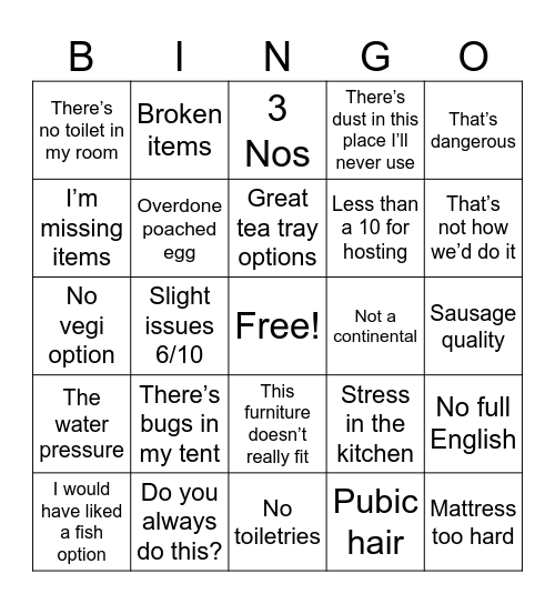 4 in a bed Bingo Card