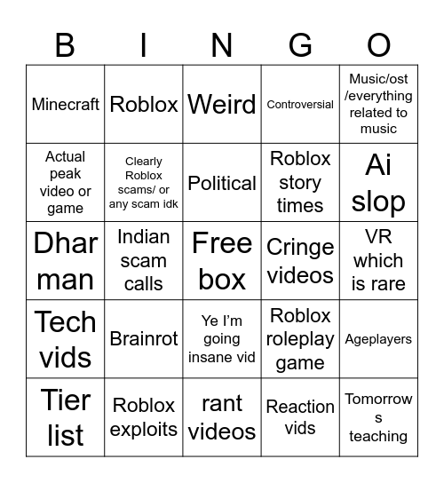 Random videos bingo Card