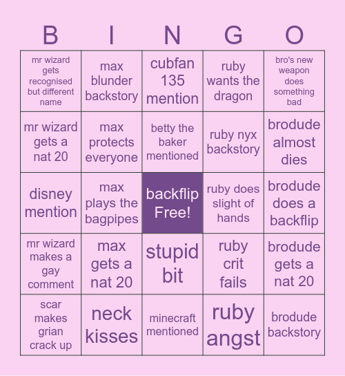 GIGS DnD Session 6 Bingo Card