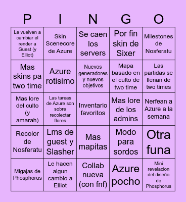 Pingo de azufre Bingo Card