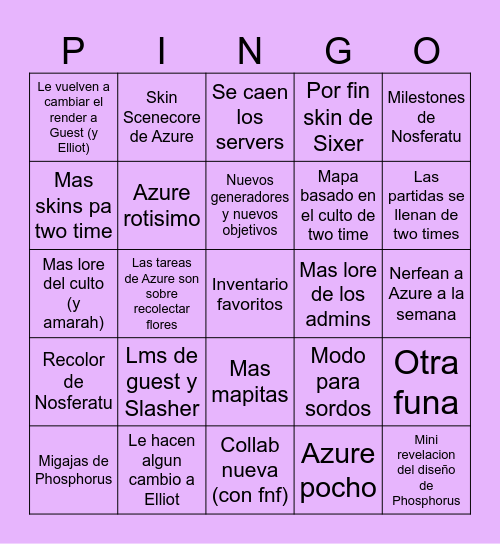 Pingo de azufre Bingo Card