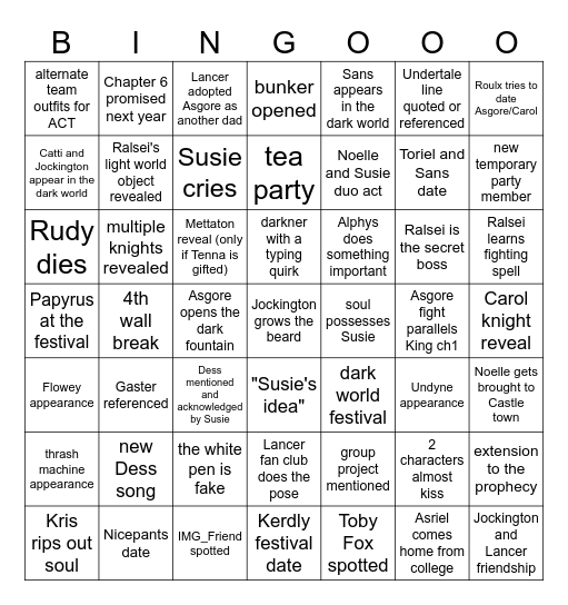 Deltarune Ch5 Bingo Card