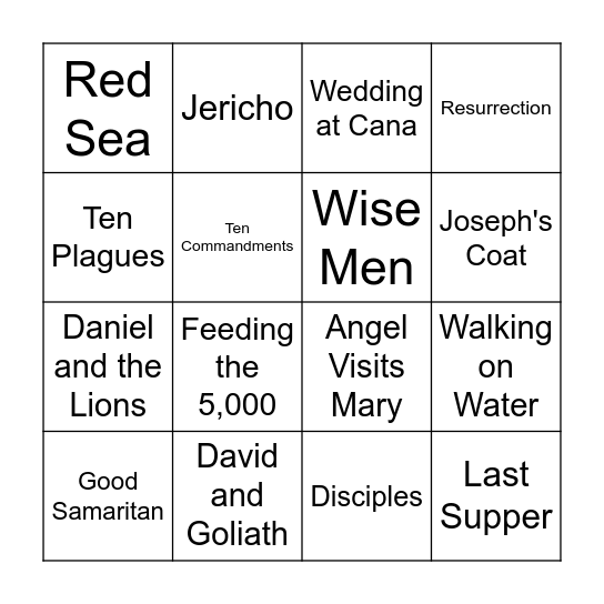 Bible Stories Bingo Card