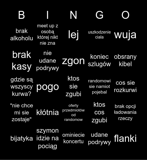Woodstock 2026 Bingo Card