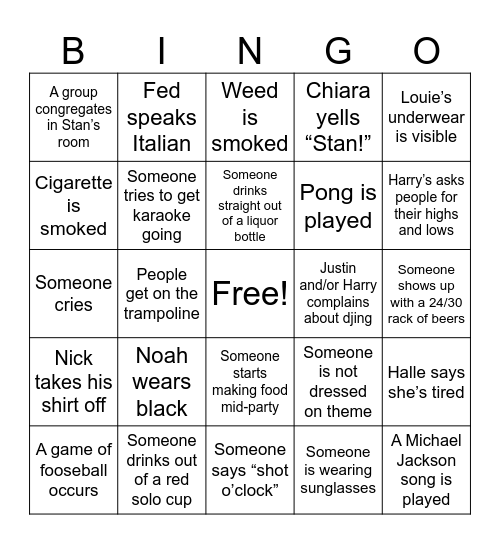 Bye Nick Bingo Card