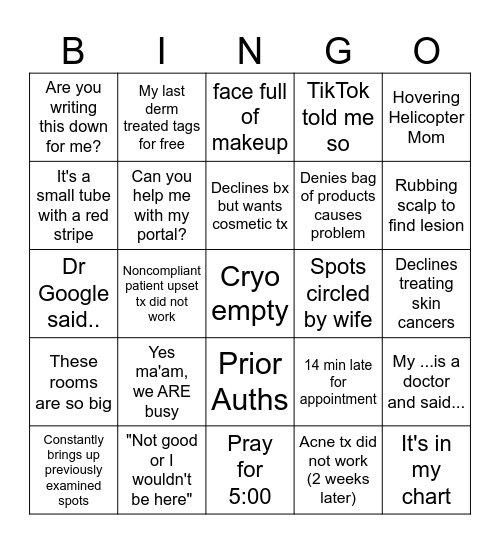 DERMATOLOGY Bingo Card
