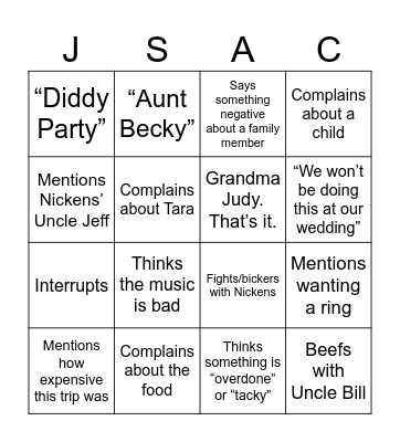 Wedding Bingo: Sam Edition Bingo Card