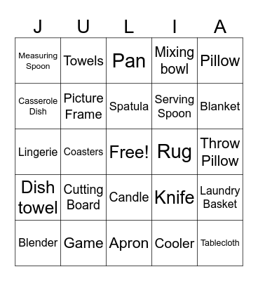 BRIDAL SHOWER BINGO Card