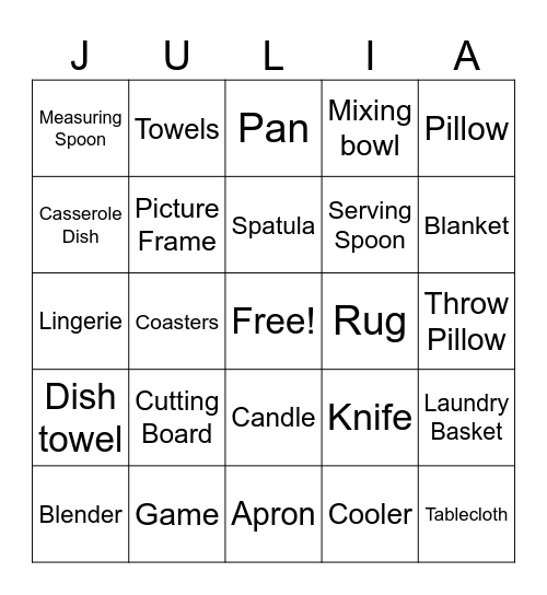 BRIDAL SHOWER BINGO Card
