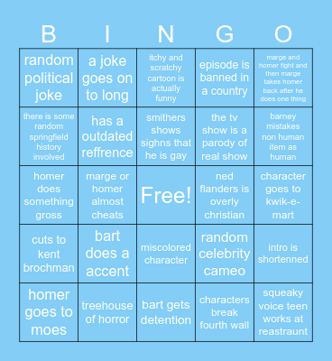 simpsons bingo Card