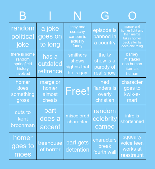 simpsons bingo Card