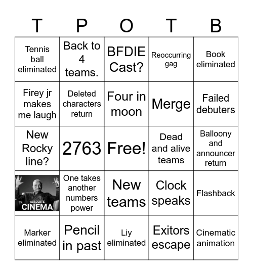 TPOT 23 Bingo Card