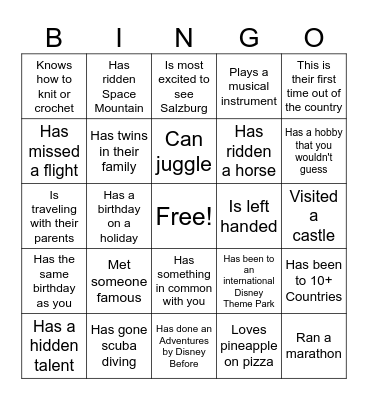 Find Someone That: Bingo Card
