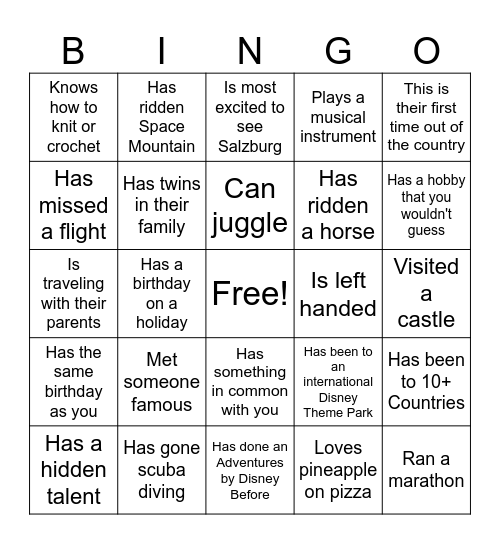 Find Someone That: Bingo Card