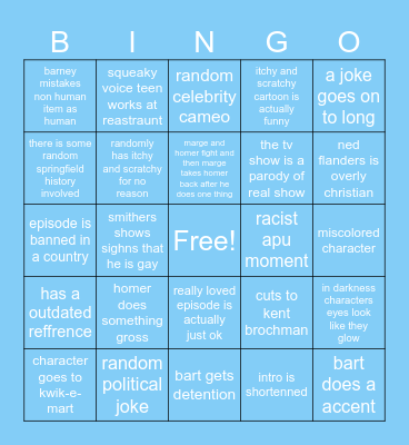 simpsons bingo Card