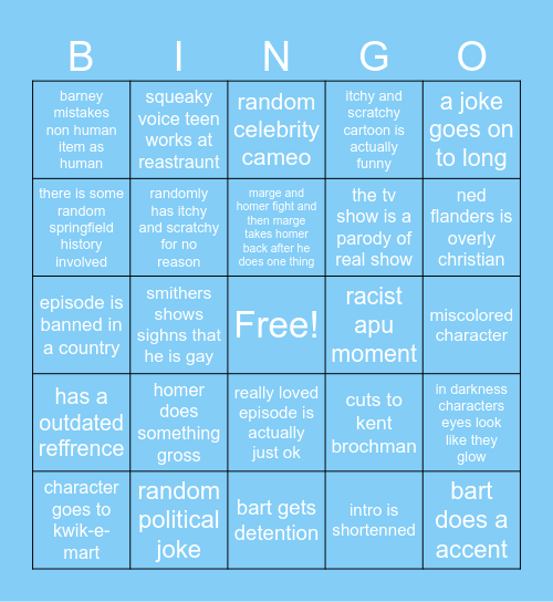 simpsons bingo Card