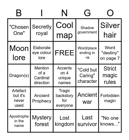 Ari's Fanfic Bingo Card