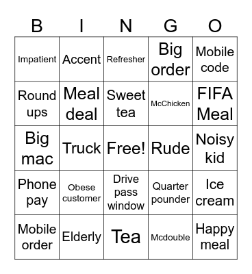 Drive-Thru Bingo! Bingo Card