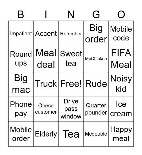 Drive-Thru Bingo! Bingo Card