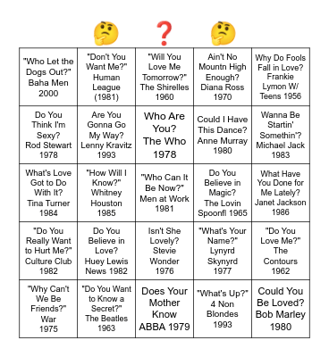 SONGS THAT ARE QUESTIONS Bingo Card