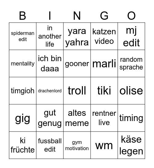 Tiktok Bingo Card