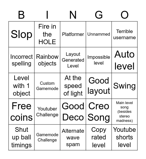 GD RECENT TAB BINGO!!!! Bingo Card