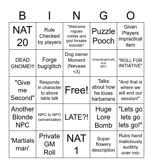 DM Bingo Card