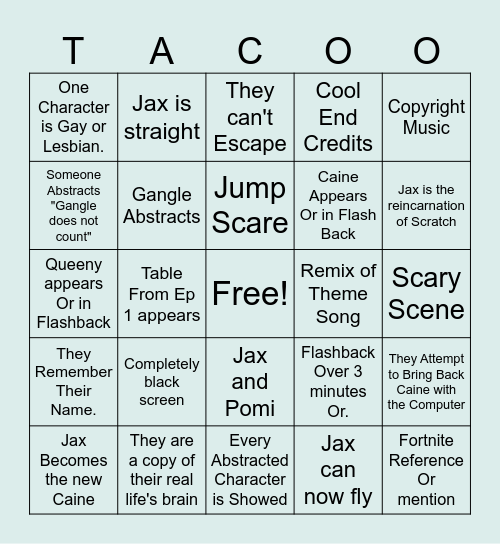TADC Episode 9 Bingo Board Bingo Card