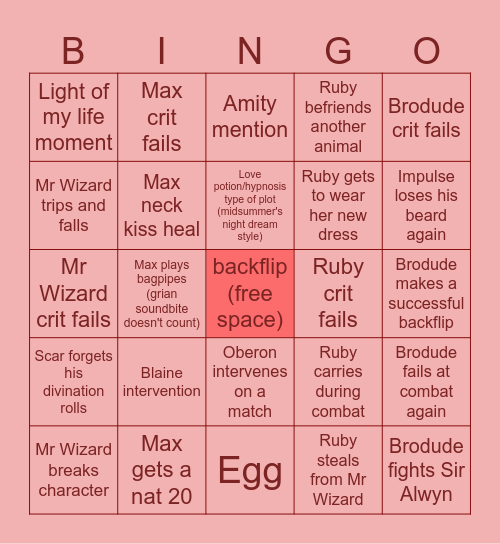 GIGGS DND SESSION 6 Bingo Card