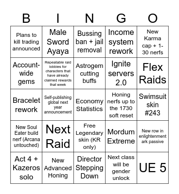 LOAON Summer 2026 Bingo Card