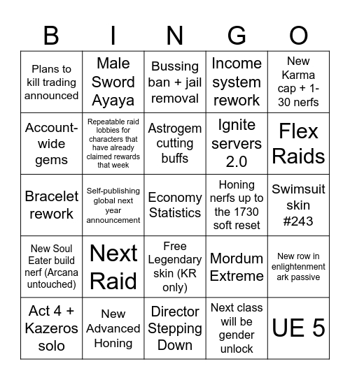 LOAON Summer 2026 Bingo Card