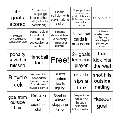 Soccer Bingo Card