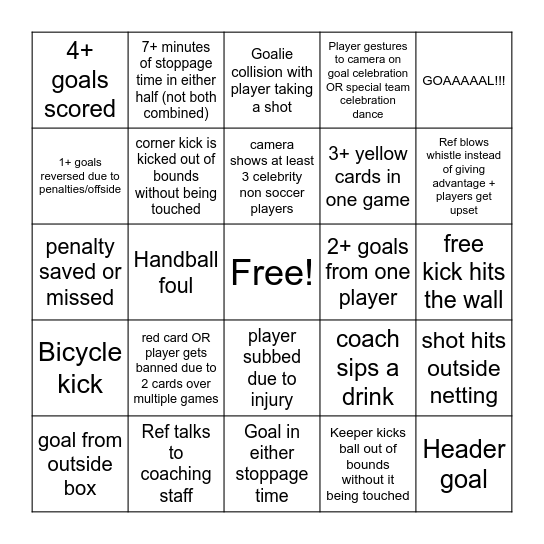 Soccer Bingo Card