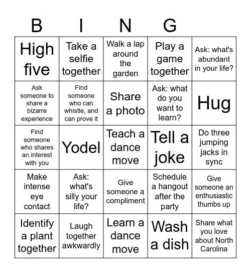 Social Bingo! Each square should be with a new partner. Bingo Card